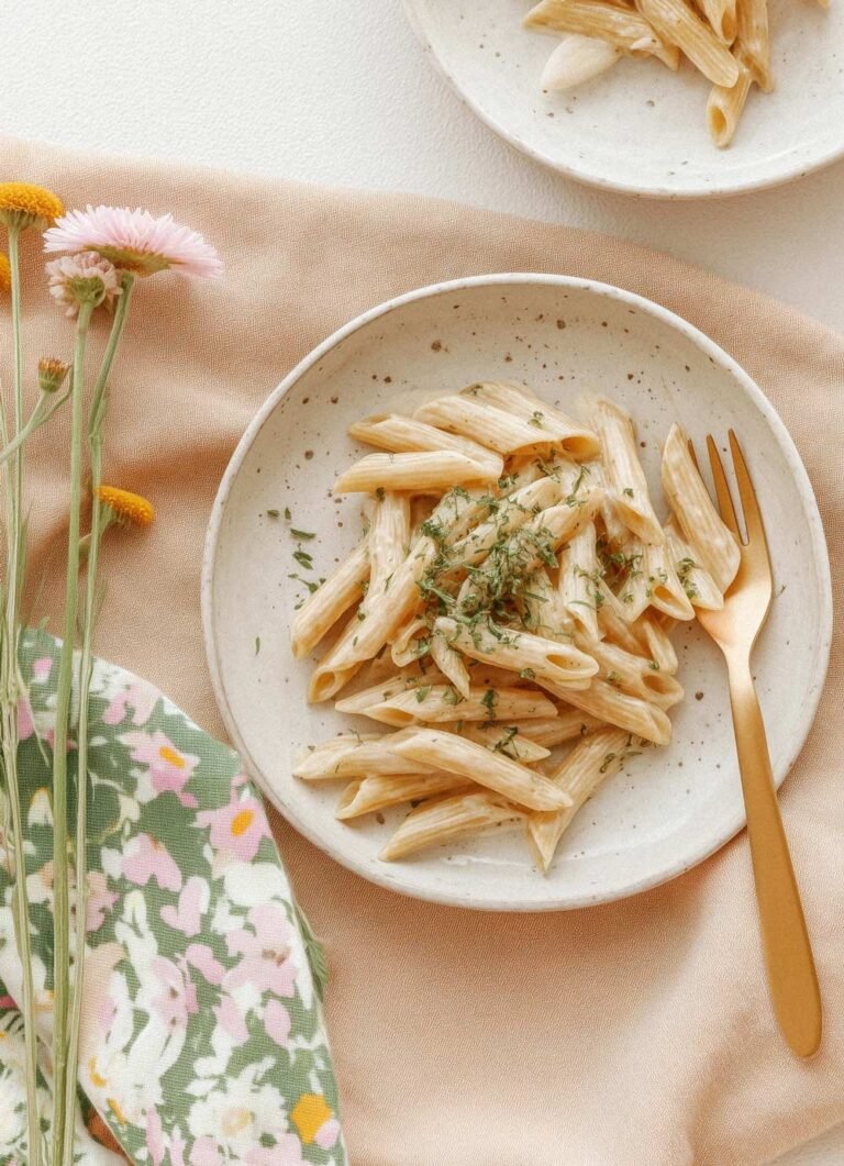 Creamy Lemon Garlic Penne Pasta
